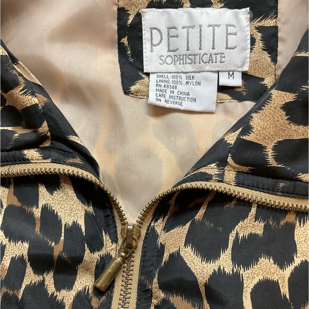 Vintage Petite Sophisticate Jacket Womens Leopard 100% Silk Zip up bomber jacket - Picture 5 of 10